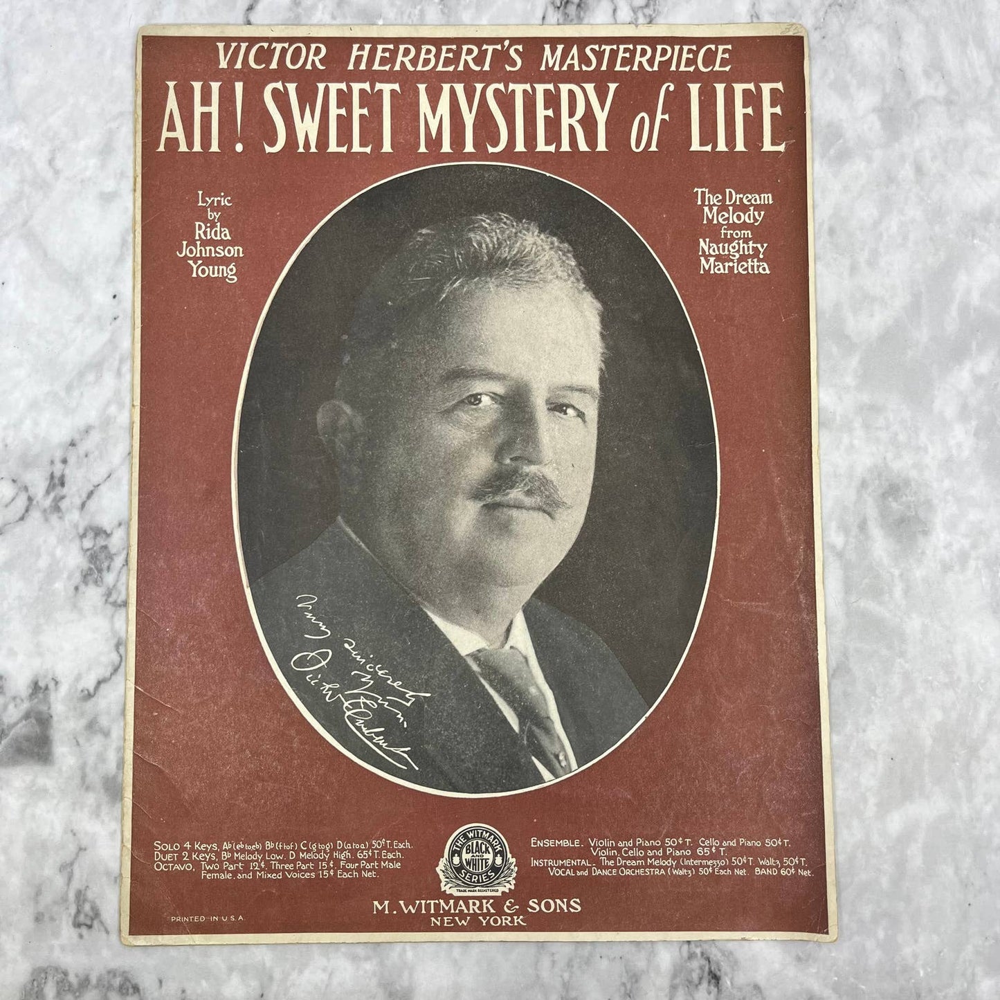 AH! SWEET MYSTERY OF LIFE Victor Herbert Naghty Marietta 1910 Sheet Music TH1