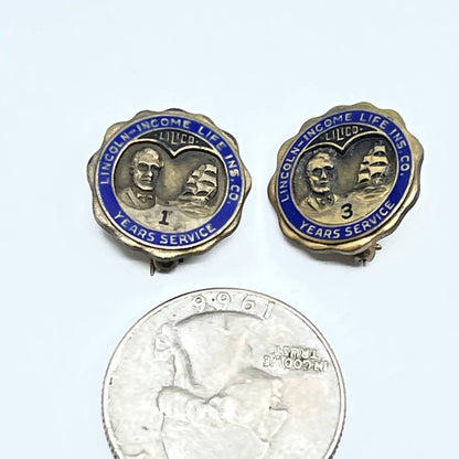 VTG Lincoln Income Life Insurance Co 1 & 3 Year Service Pin Buttons SE1