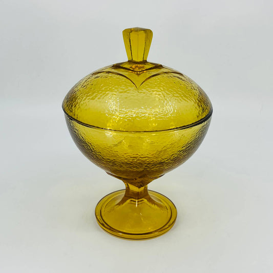 Art Deco Golden Honey Jeannette Textured Glass Candy Dish Compote 8x5.5 TD1