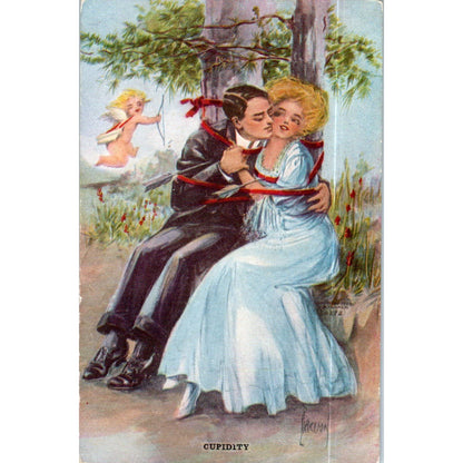 Cupidity Victorian Romance Cupid Valentine c1910 Original Postcard TK1-P15