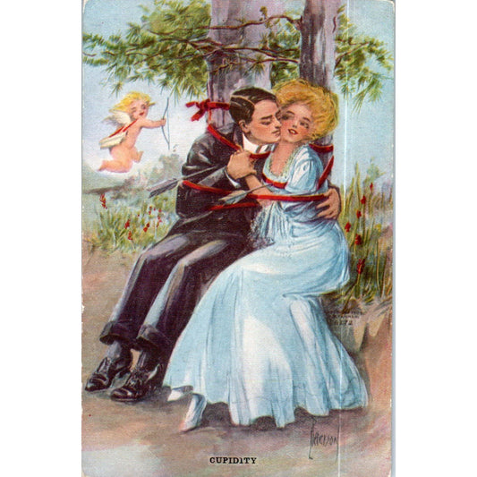 Cupidity Victorian Romance Cupid Valentine c1910 Original Postcard TK1-P15