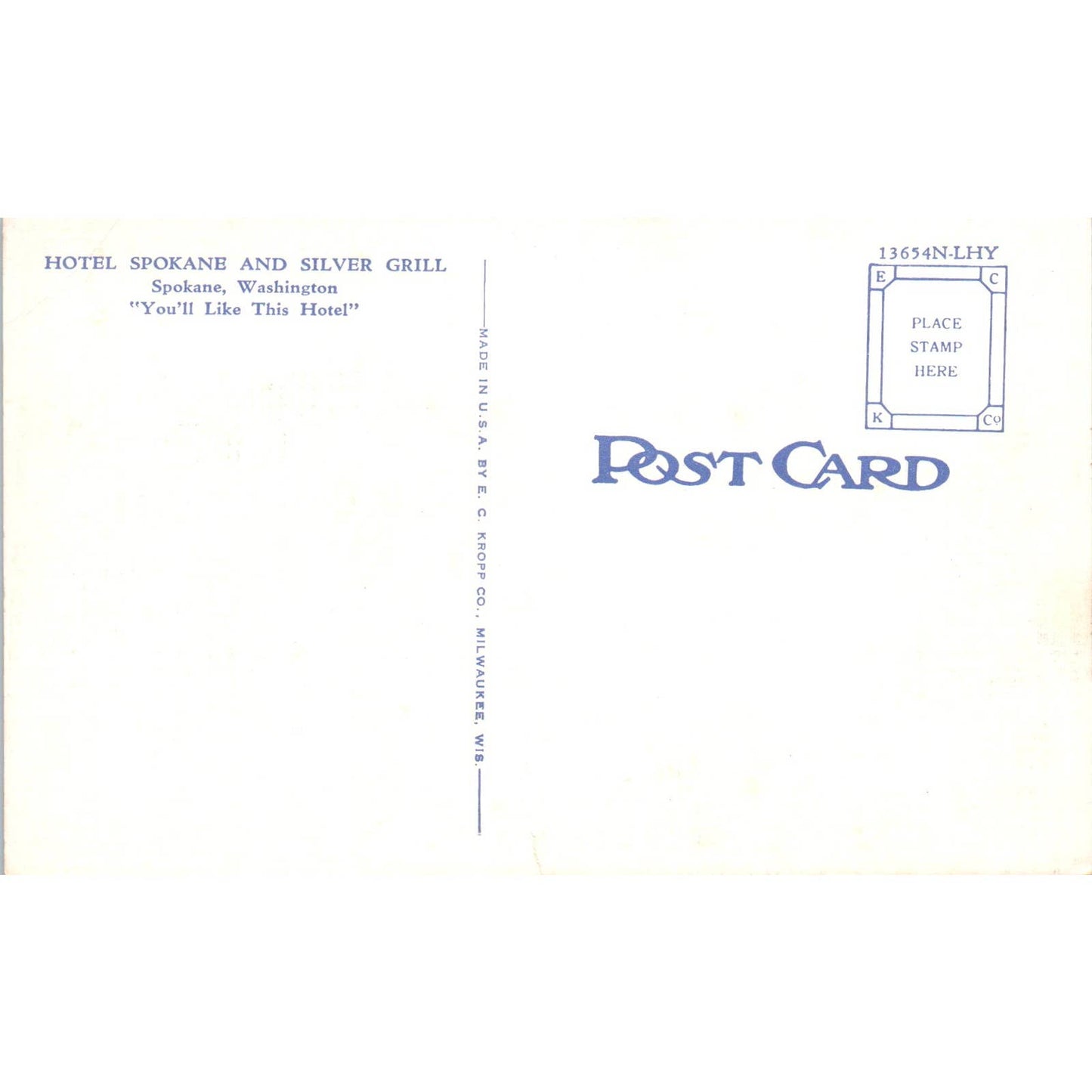 Antique Postcard Ye Sign of Ye Silver Grill Hotel Spokane, Washington TD9