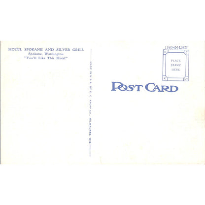 Antique Postcard Ye Sign of Ye Silver Grill Hotel Spokane, Washington TD9