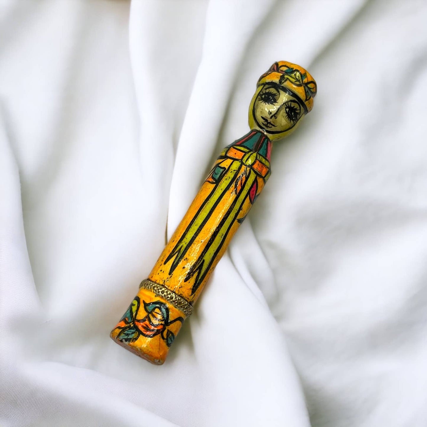 1960's Abelardo Ruiz Papier Mache Mexican Folk Art Lipstick Holder 4" TJ9