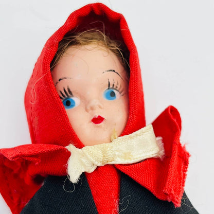 Antique Amish Girl Doll Brown Hair Blue Eyes 5” Hard Plastic TE1