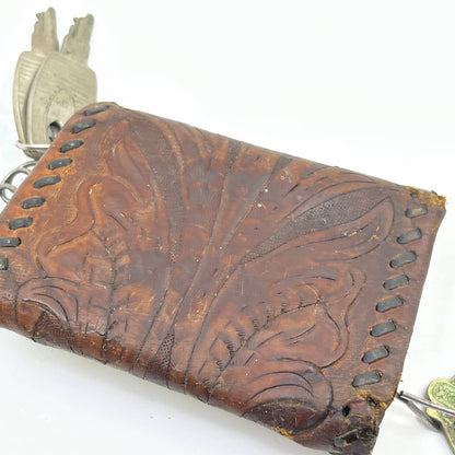 Vtg Hand Tooled Western Leather Key Holder Pouch TF5