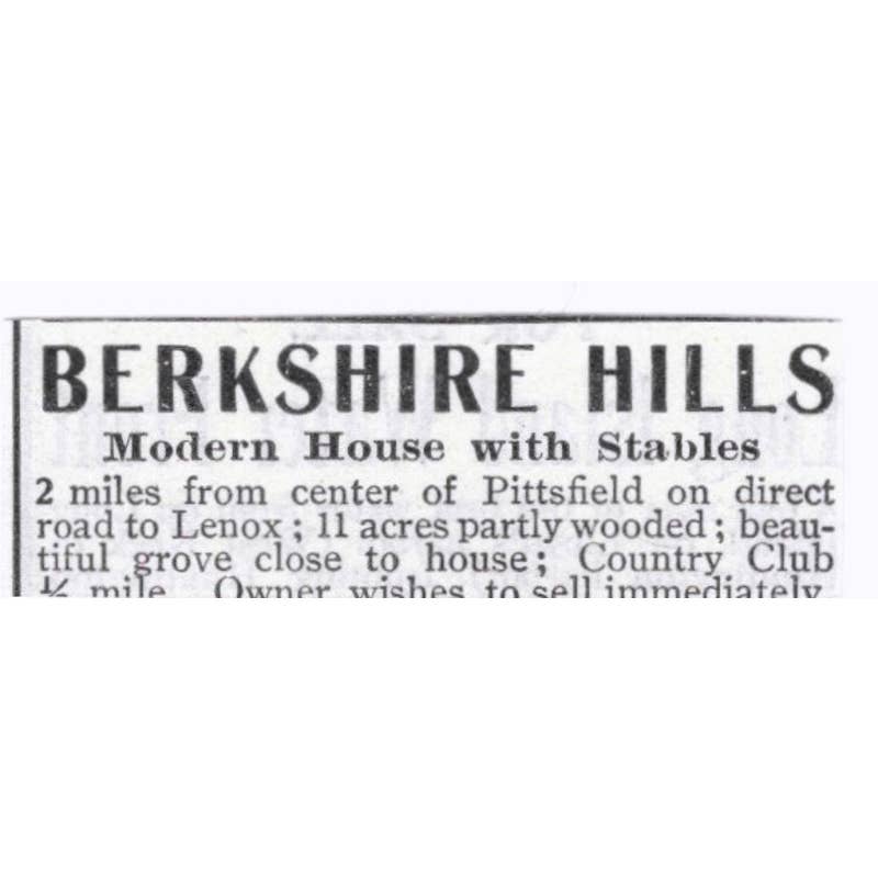 Berkshire Hills Home Frank Russell Pittsfield Mass  - 1903 Original Ad TJ7-S9