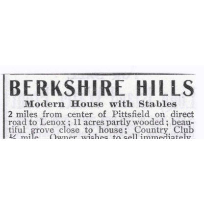 Berkshire Hills Home Frank Russell Pittsfield Mass  - 1903 Original Ad TJ7-S9