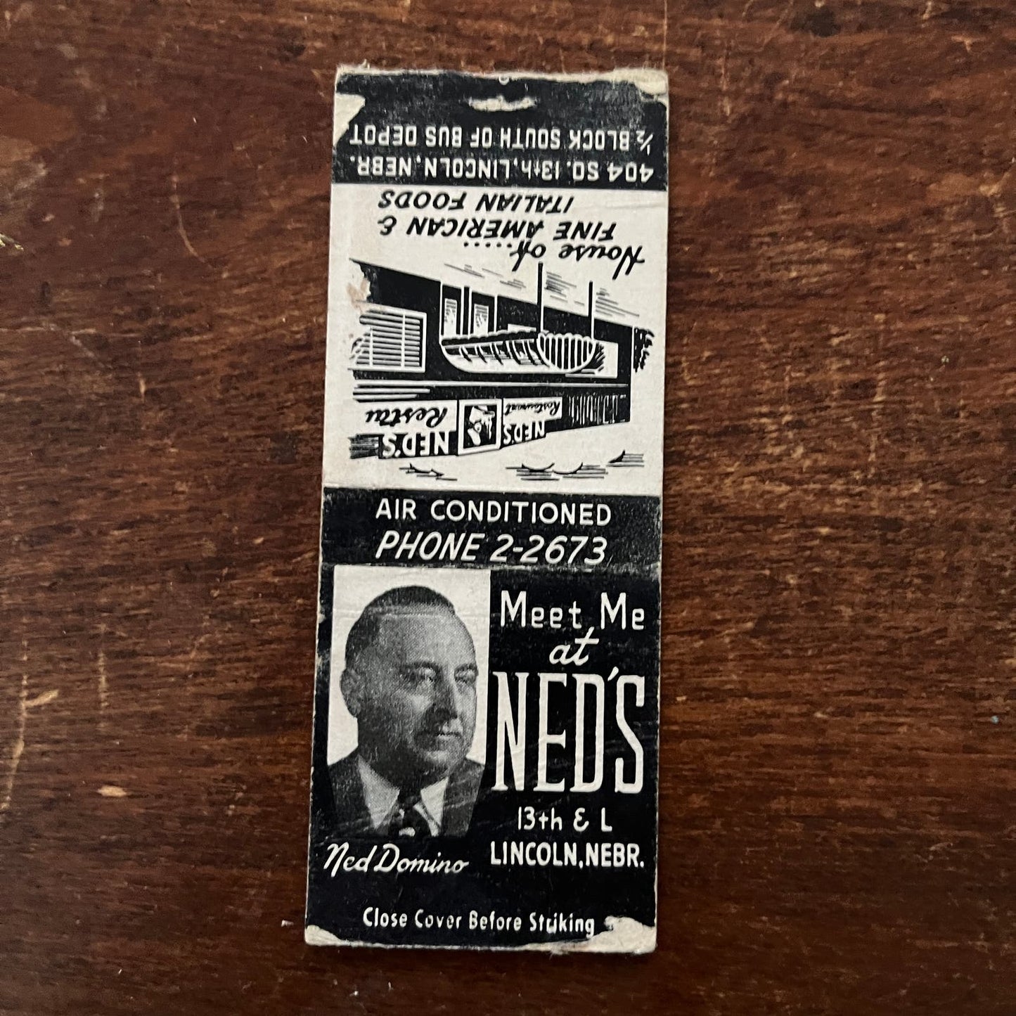 Ned's Restaurant Ned Domino Lincoln NE Advertising Matchbook Cover SB3-M2