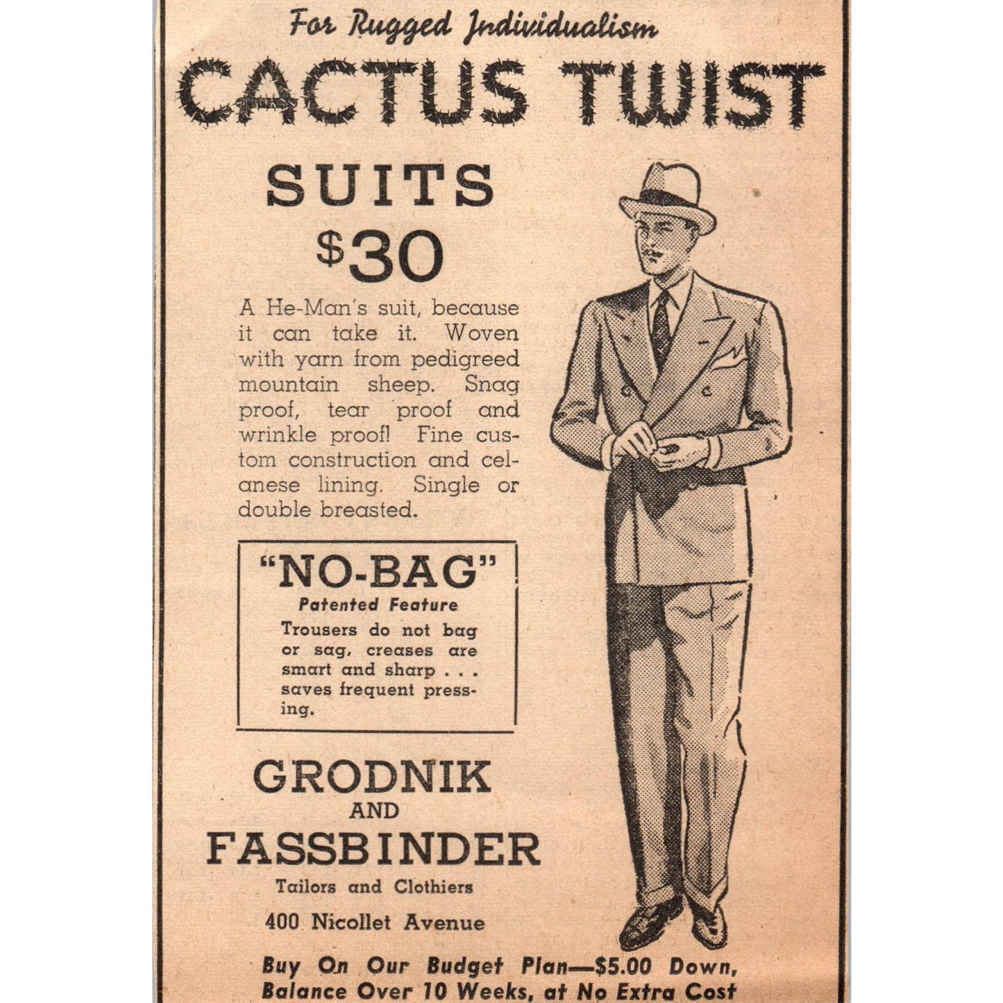 1935 Minneapolis Journal Newspaper Ad Grodnik & Fassbinder Tailors Suits FL5-3