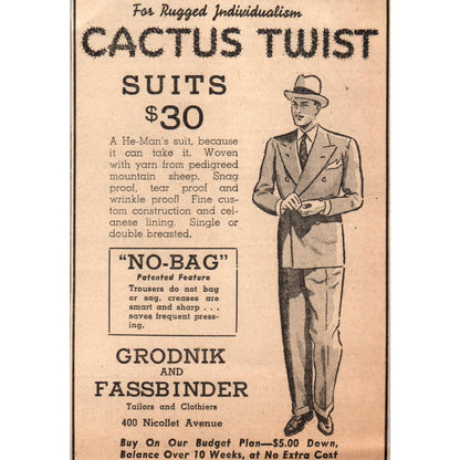1935 Minneapolis Journal Newspaper Ad Grodnik & Fassbinder Tailors Suits FL5-3