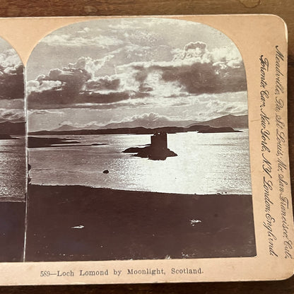 Loch Lomond By Moonlight Scotland Antique Stereoview Card TJ9-V2