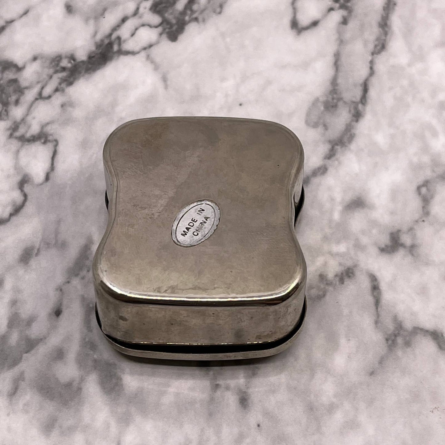 Small Trinket Etched Dutch Windmill Pill Box Silver Tone SA2