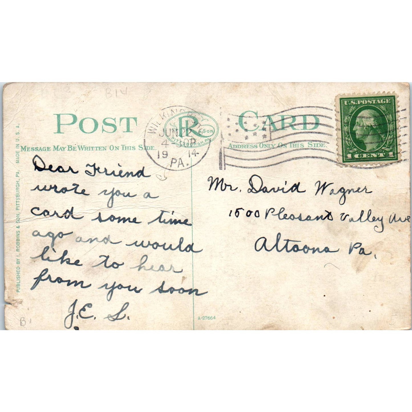 1914 Postcard Columbia Hospital Wilkinsburg PA TD8-P2