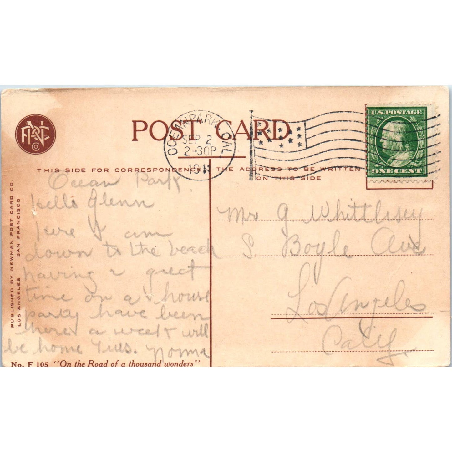 Ocean Park California Bath House 1911 Original Postcard TK1-25