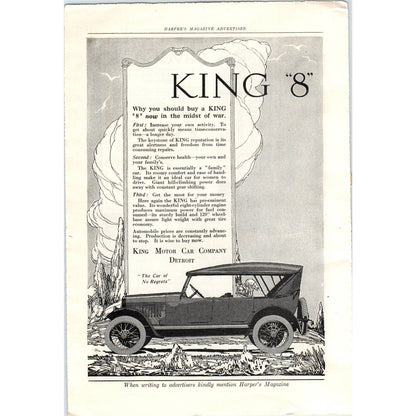 c1920 Harper's Magazine Ad - King "8" Motor Car Detroit TF6-1