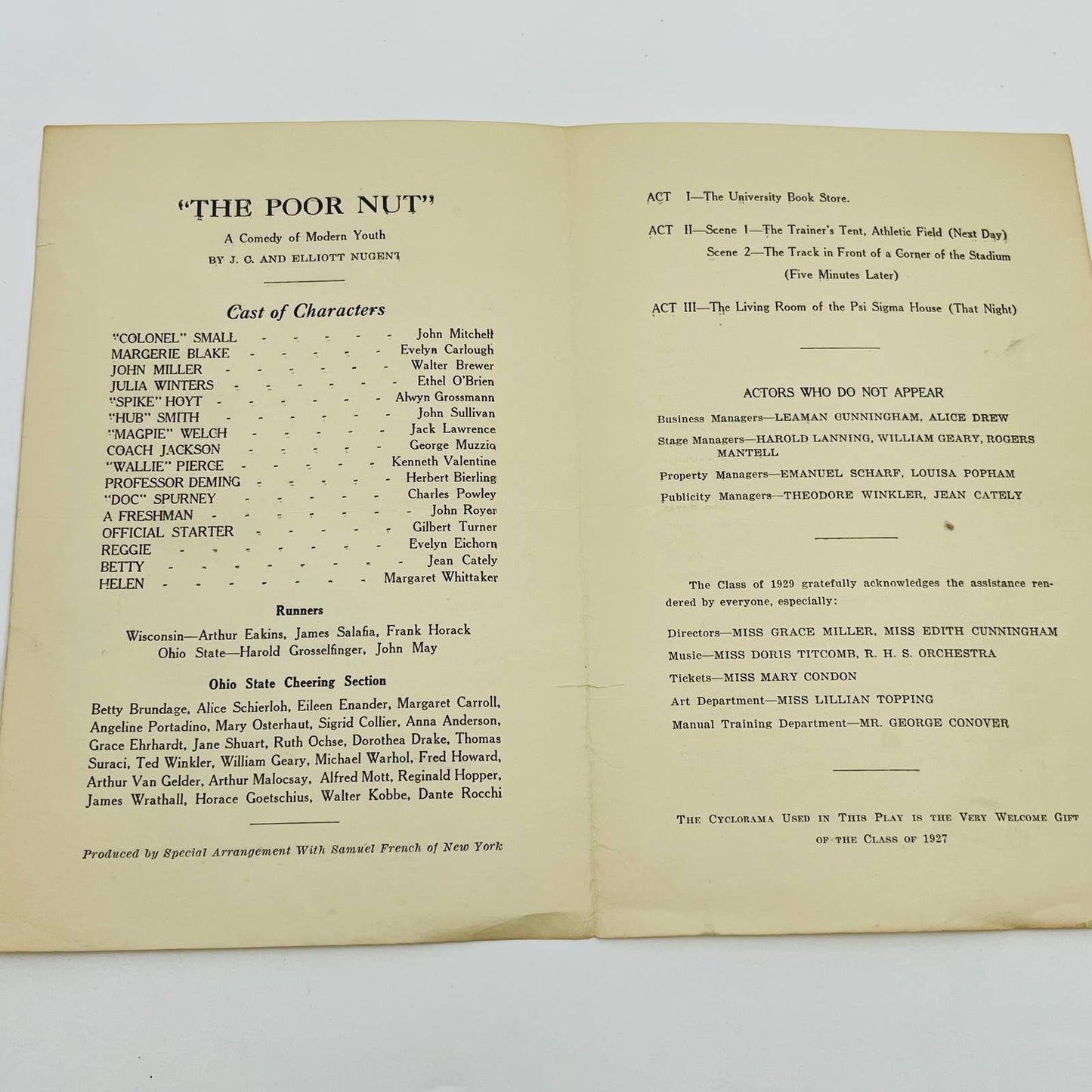 1929 Ramsey High School NJ Program The Poor Nut JC & Elliot Nugent D6