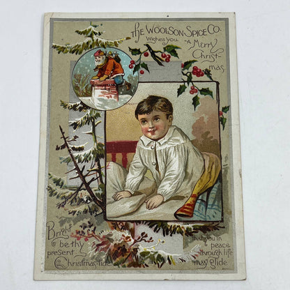 1880s Victorian Trade Card Woolson Spice Co Merry Christmas Santa AC2