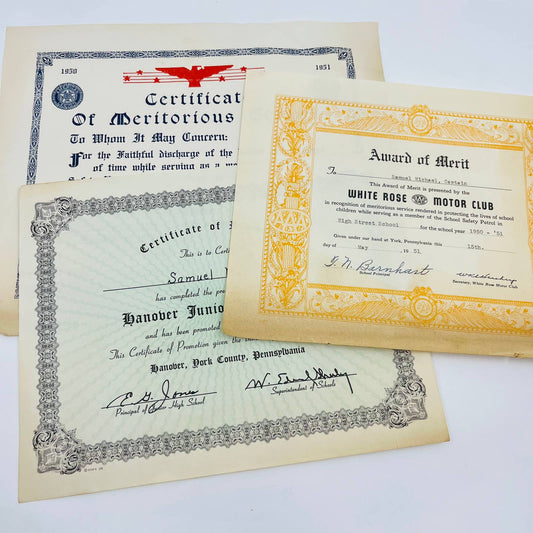 1950s Award Merit Lot of 3 Samuel Michael Hanover York County PA D2