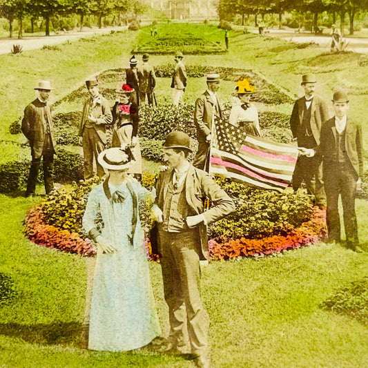 1891 Stereoview Hand Tinted Red Letter Day Fairmont Park Philadelphia PA