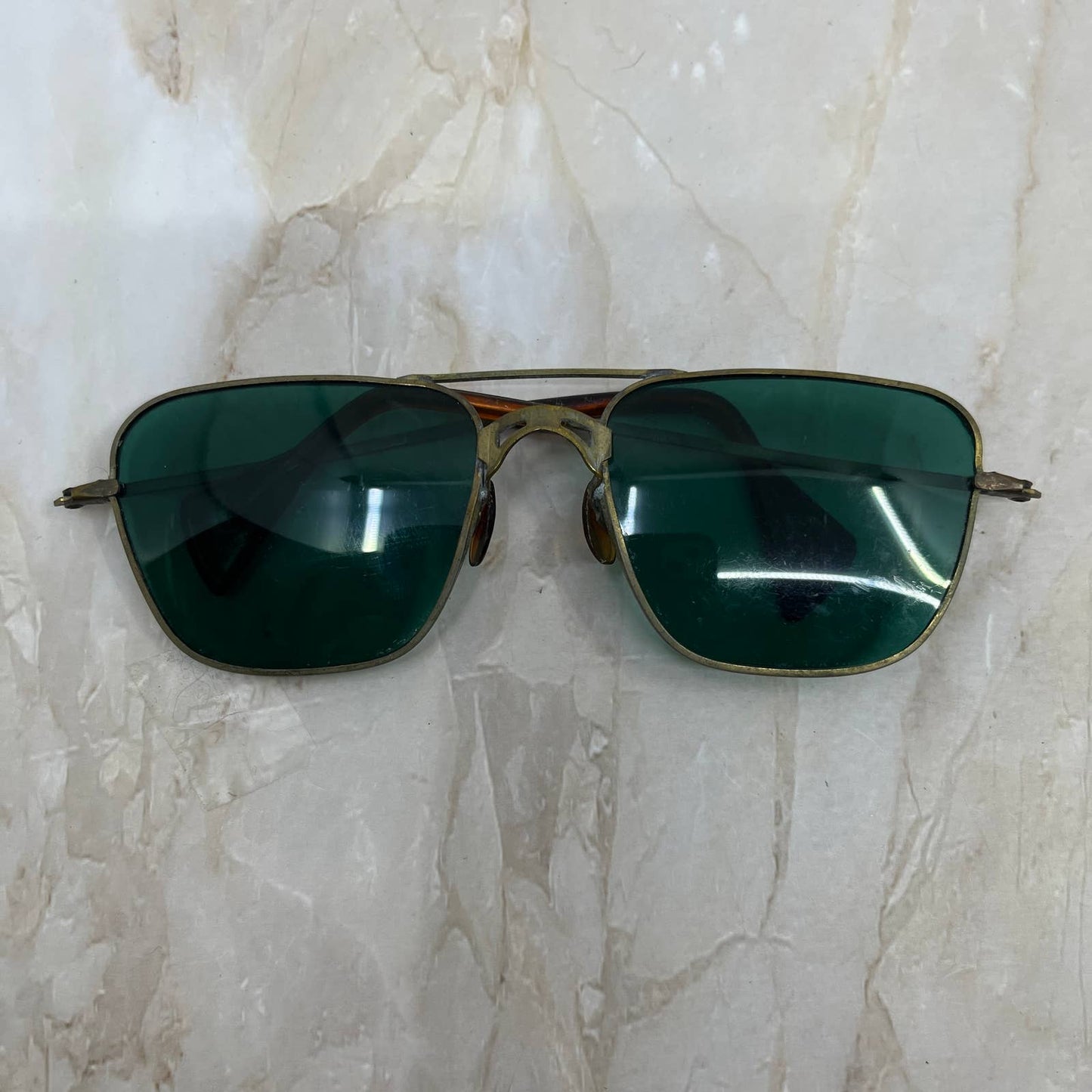 Retro Brass & Green Lens Aviator Sunglasses Eyeglasses Frames TJ1-G3-9