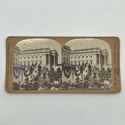 c1900 Stereoview Card Sword Presentation to Admiral Dewey 1899 SD6