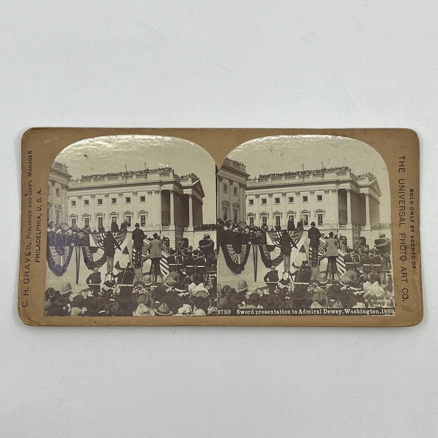 c1900 Stereoview Card Sword Presentation to Admiral Dewey 1899 H1-1