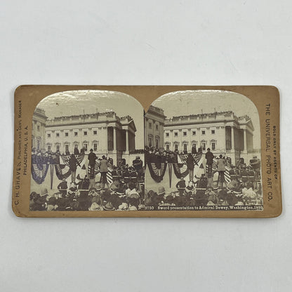 c1900 Stereoview Card Sword Presentation to Admiral Dewey 1899 H1-1