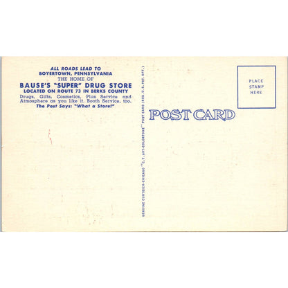 Vintage Postcard Bause's Super Drug Store Boyertown PA TD9-P1