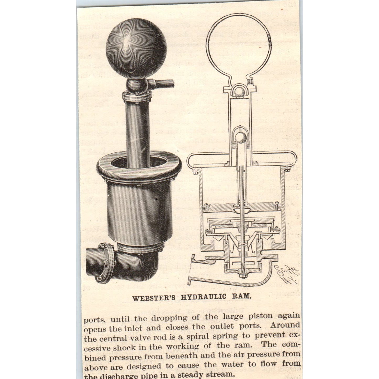 Webster's Hydraulic Ram Engraving Original Scientific American AD8-P26