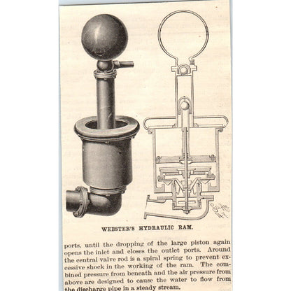 Webster's Hydraulic Ram Engraving Original Scientific American AD8-P26