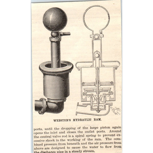 Webster's Hydraulic Ram Engraving Original Scientific American AD8-P26