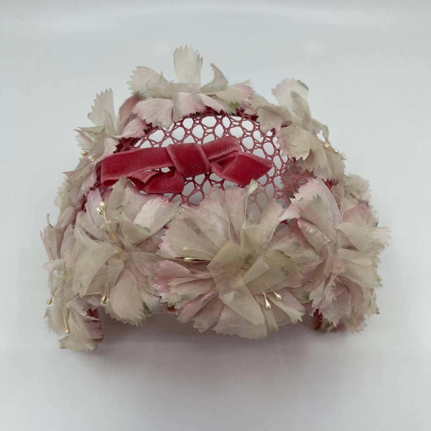 Vintage Woman’s White and Pink Flower Halo Headband Hair Wreath  HB1