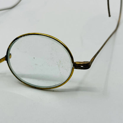 Antique 1800s Eyeglasses Gold Tone Oval Frame Cable Arms