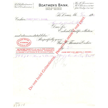 1894 Boatmen's Bank St. Louis MO Letterhead R.J. Lackland Geo T. Drake AD8