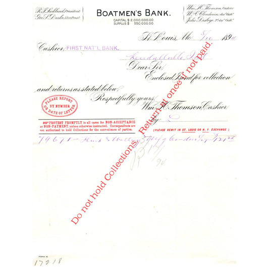 1894 Boatmen's Bank St. Louis MO Letterhead R.J. Lackland Geo T. Drake AD8