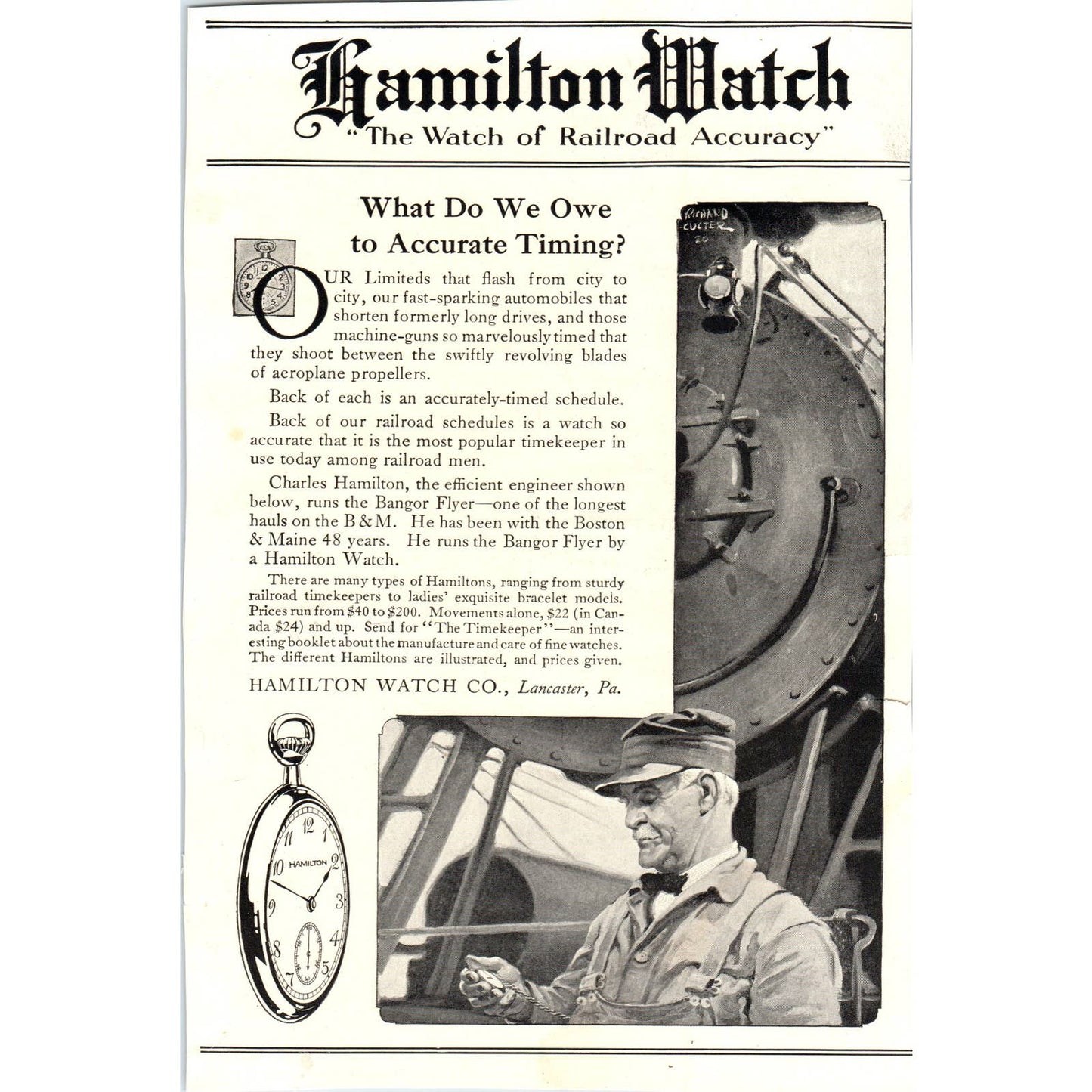 c1920 Harper's Ad - Hamilton Watch of Railroad Accuracy Lancaster PA MA TF6-1