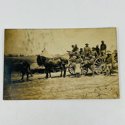 Early 1900s RPPC WWI US Military Soldiers Horse Drawn Cart PA9