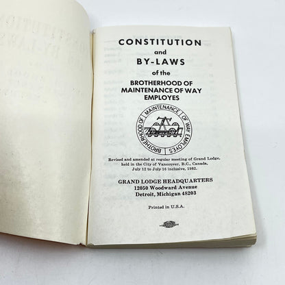 1982 Constitution & By-Laws Brotherhood of Maintenance of Way Employees H5-3