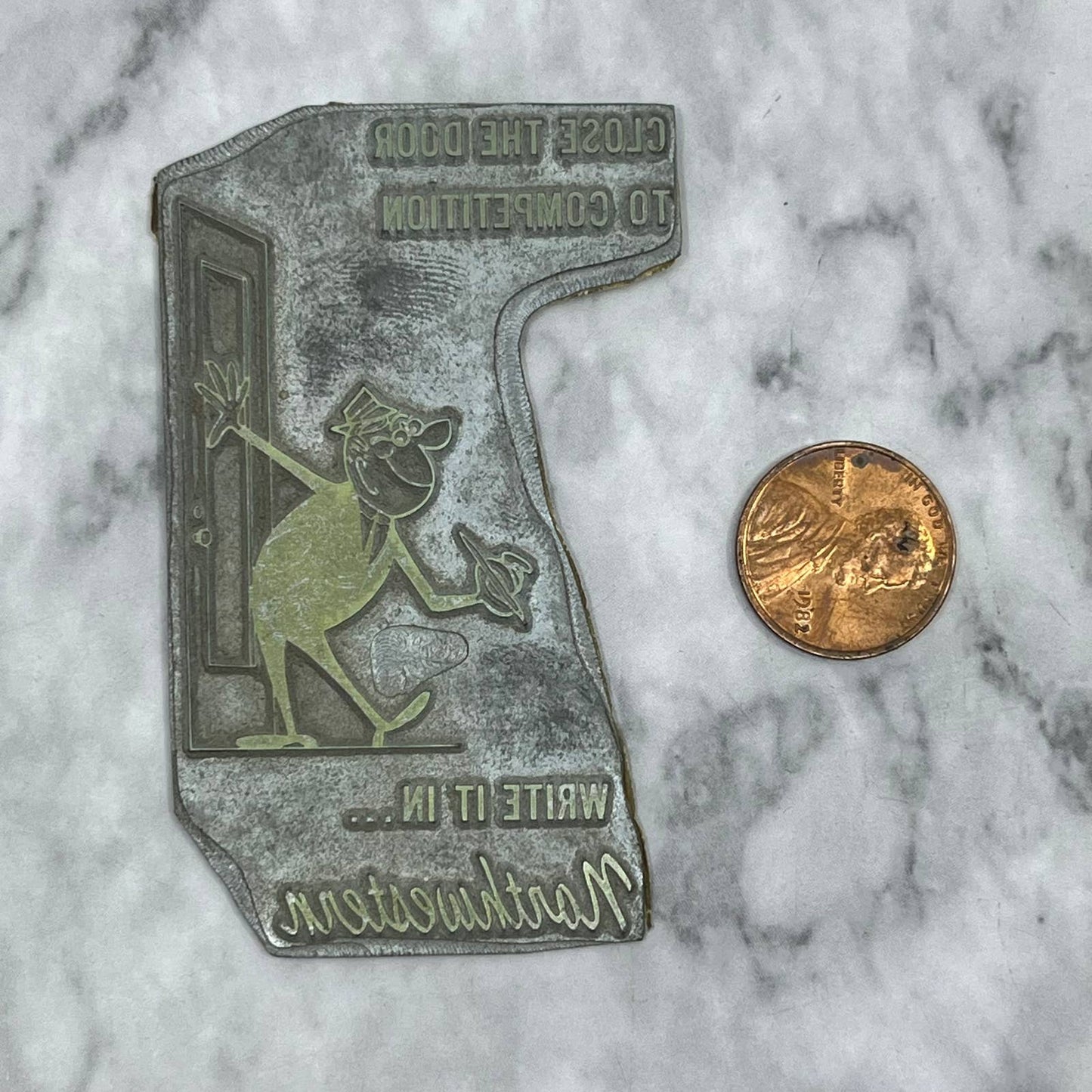 Vintage Letterpress Printers Block Plate Cartoon Write it in Northwestern TJ57