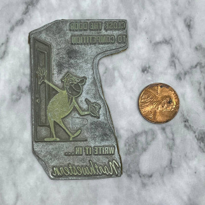 Vintage Letterpress Printers Block Plate Cartoon Write it in Northwestern TJ57