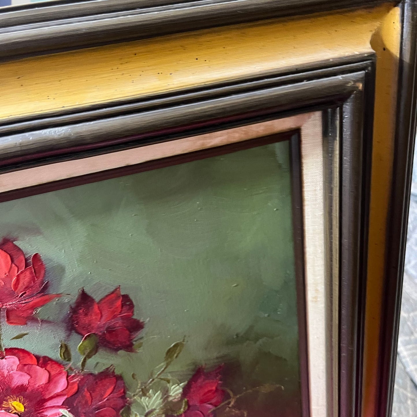 Original Still Life Oil Painting Signed Artist D. Pelham Red Peony & Daisy 28x24