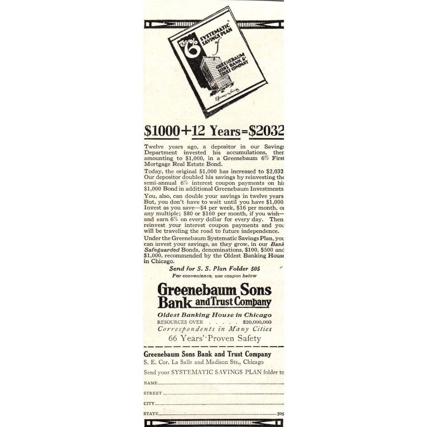 Greenbaum & Sons, Oldest Banking House in Chicago - 1921 Original Ad TJ7-S