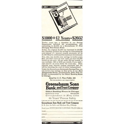 Greenbaum & Sons, Oldest Banking House in Chicago - 1921 Original Ad TJ7-S