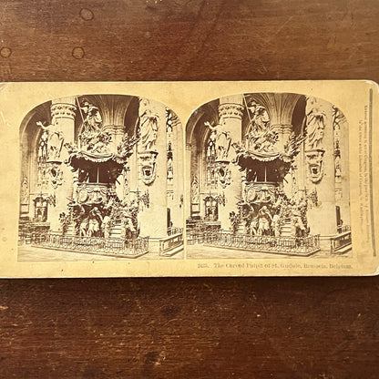 Carved Pulpit of St. Gudule Brussels Belgium Antique Stereoview Card H2-4