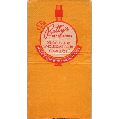 Betty's Lobo Lounge Miami Florida Advertising Matchbook Cover SA9-M5