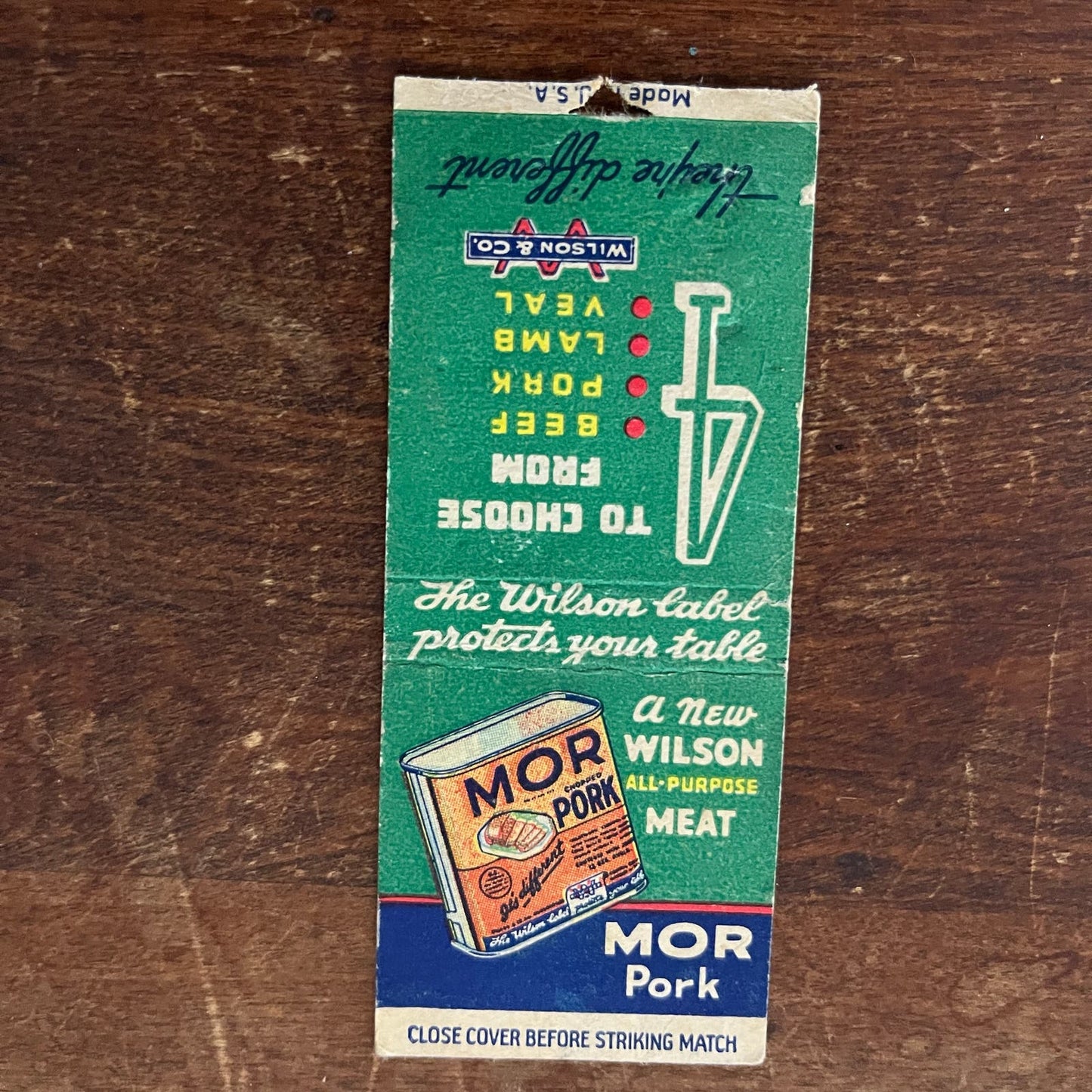 Mor Pork Wilson Canned Meat Advertising Matchbook Cover SB3-M1