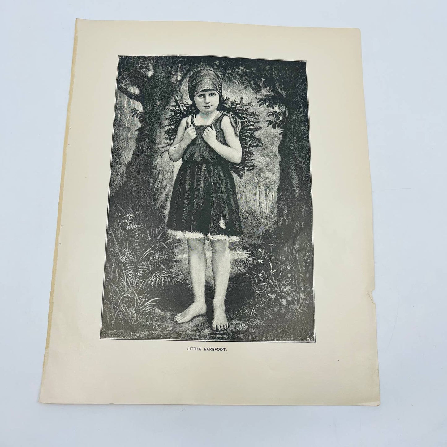 1880s Victorian Art Print Engraving Berthold Auerbach Barfussle LITTLE BAREFOOT