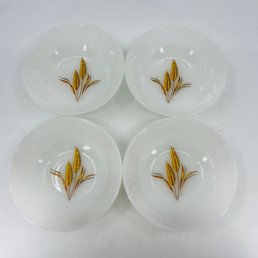 Vintage Fire King Milk Glass Golden Wheat Berry Dessert Bowl 4.5” Set of 4 TC6