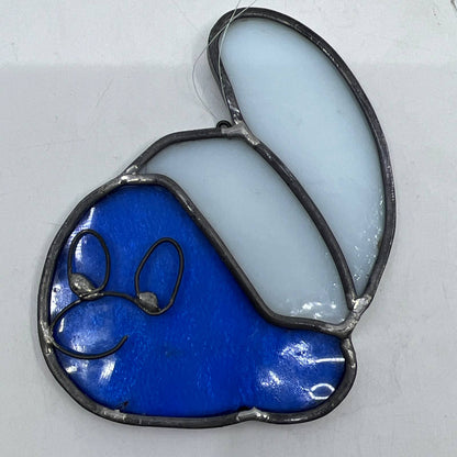 Vintage Handmade SMURF Smurfs Stained Glass Sun Catcher 4.5 x 3" TI4